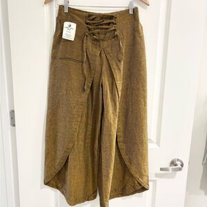 NWT Karma Nepal Craft Brown Wrap Wide Leg Palazzo Pants size 6 approx